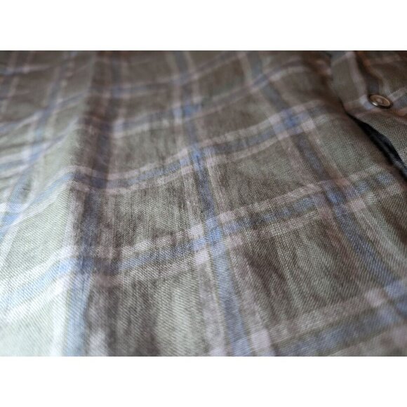 Peter Millar Shirt Mens 2XL green Plaid Linen Long Sleeve Button Up Collared - Picture 4 of 15